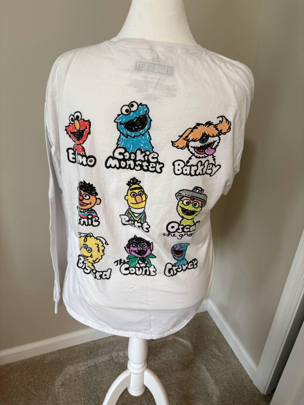 Sesame Street White Long Sleeve Tee with Colorful Character Print